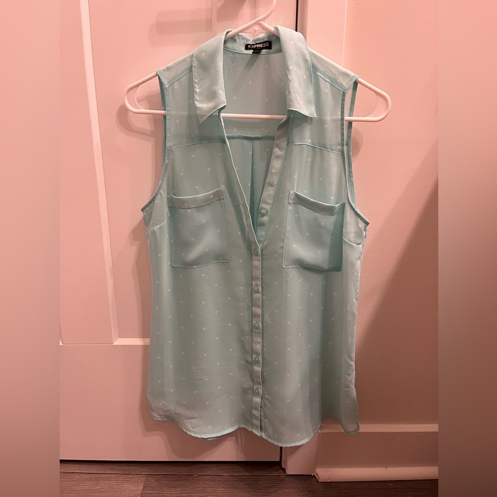 Teal/white heart sheer Express tank blouse Size medium
